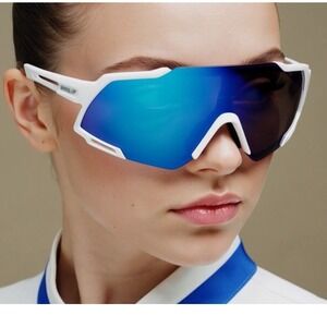 Women Sunglasses Polarized Sports White Frame Blue Mirror Lens Outdoor Ski Beach